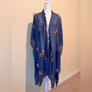 NWT Pool to Party Navy Floral Embroidered Kimono – One Size